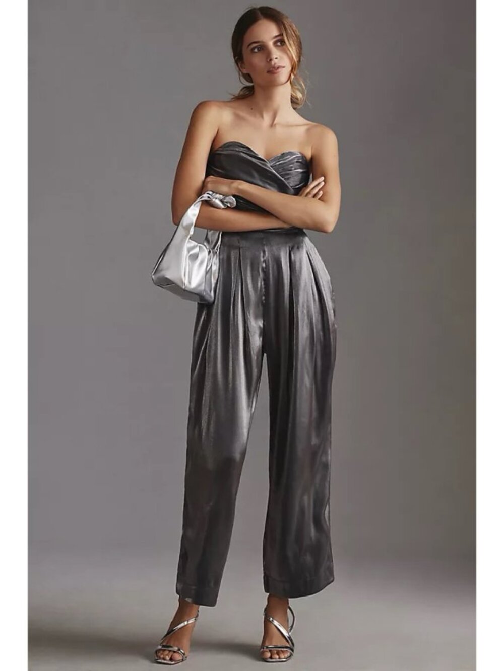 Anthropologie Strapless Shine Jumpsuit